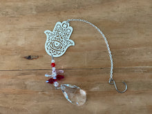 Load image into Gallery viewer, Hanging Hamsa Crystal w/ Cut Glass Bead - Fatima Hand
