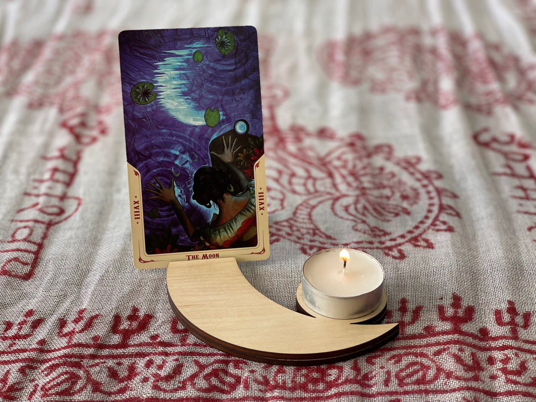 Crescent Moon Tarot Card Stand and Candle Holder