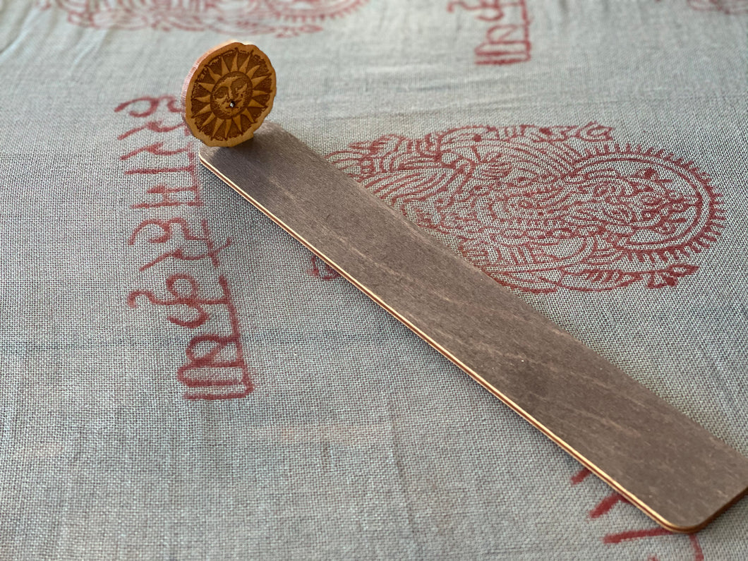 Sun Woodcut Long Incense Burner