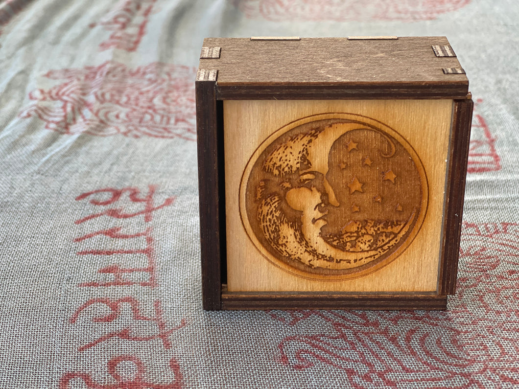 Crescent Moon Woodcut Stash Box