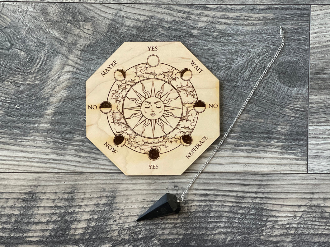 Black Tourmaline Pendulum w/ Wooden Pendulum Moon Board