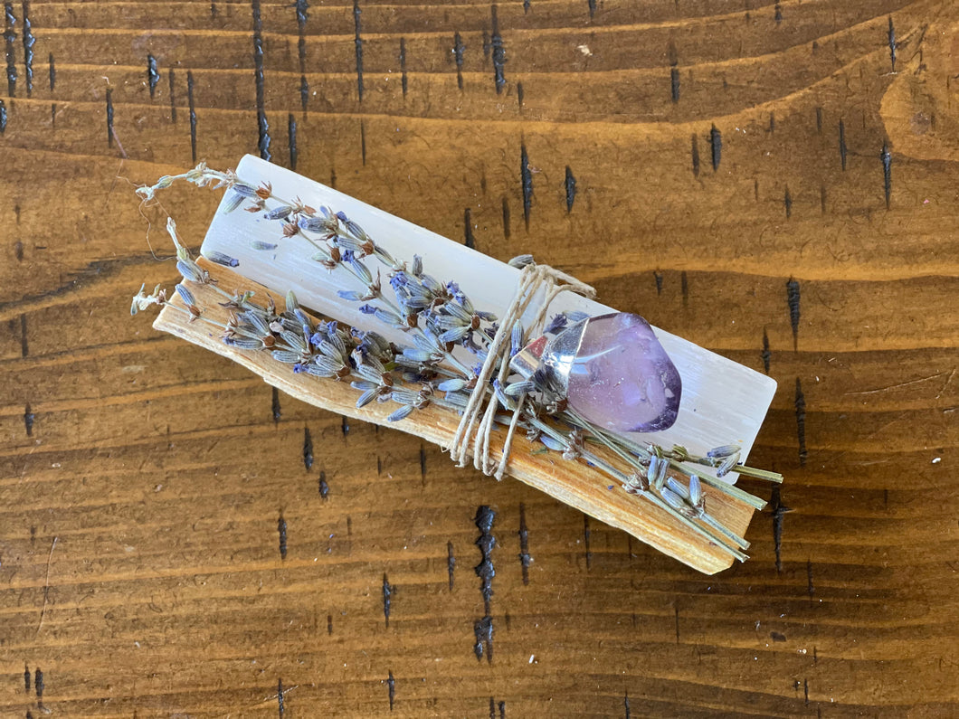 Amethyst Pendant with Palo Santo, Selenite and Lavender